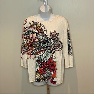 Chico's Cream Sweater with Floral Print Design, XL